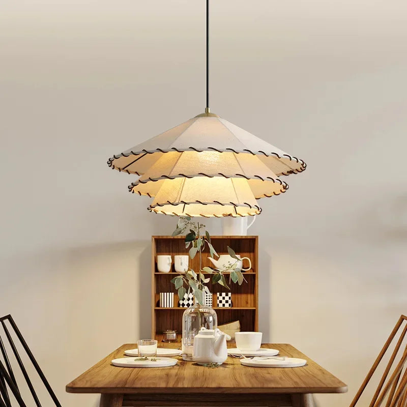 Nordic fabric pendant light with straw hat for interior decoration