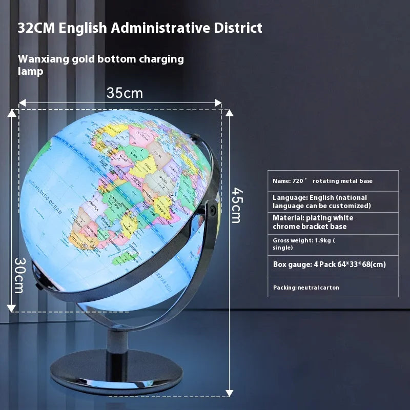 educational rotating globe with light in English for geography - vue 6 sur 18
