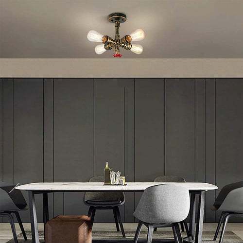 Retro industrial ceiling light with 4 decorative water pipe lights - vue 4 sur 11