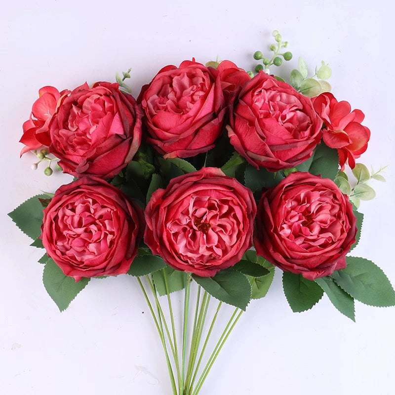 Artificial silk rose bouquet for interior decoration