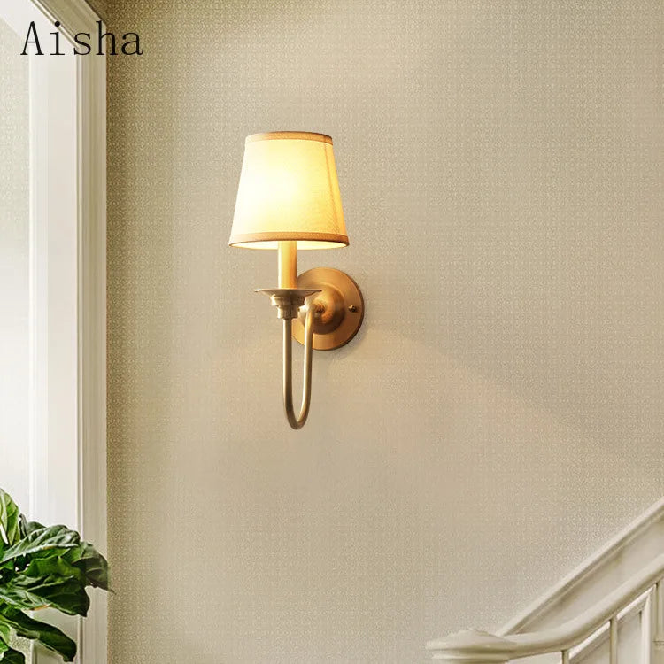Gold fabric wall light for modern indoor lighting