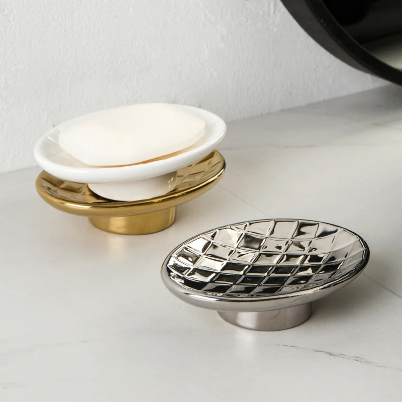 gold and silver ceramic soap dish for bathroom