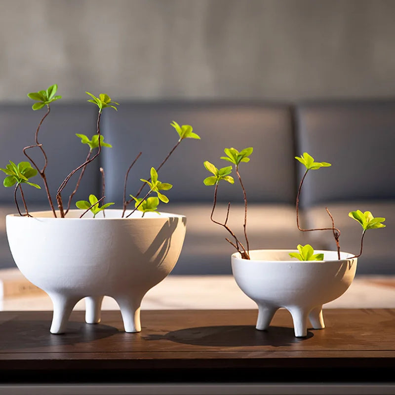 ceramic flower pot tripod flower vase desk storage