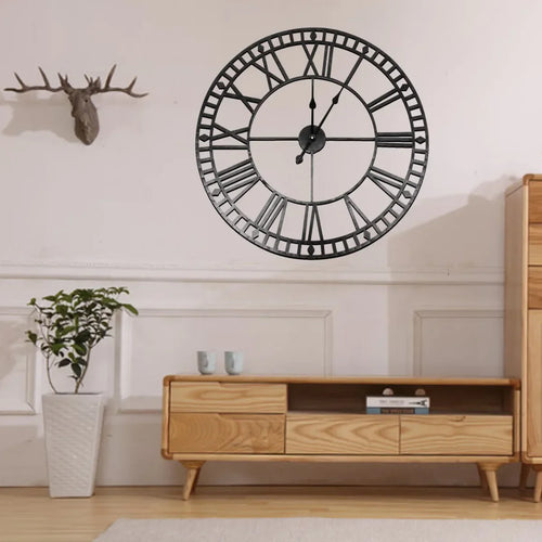 retro black iron wall clock modern roman numerals decorative - vue 8 sur 8