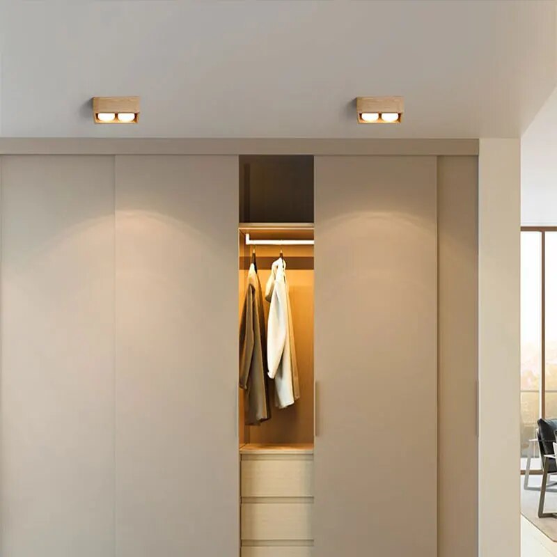 Minimalist Japanese raw wood ceiling light - vue 4 sur 13