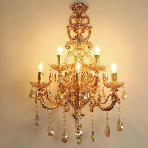 Elegant gold crystal wall light with five heads for stylish interiors - vue 2 sur 8