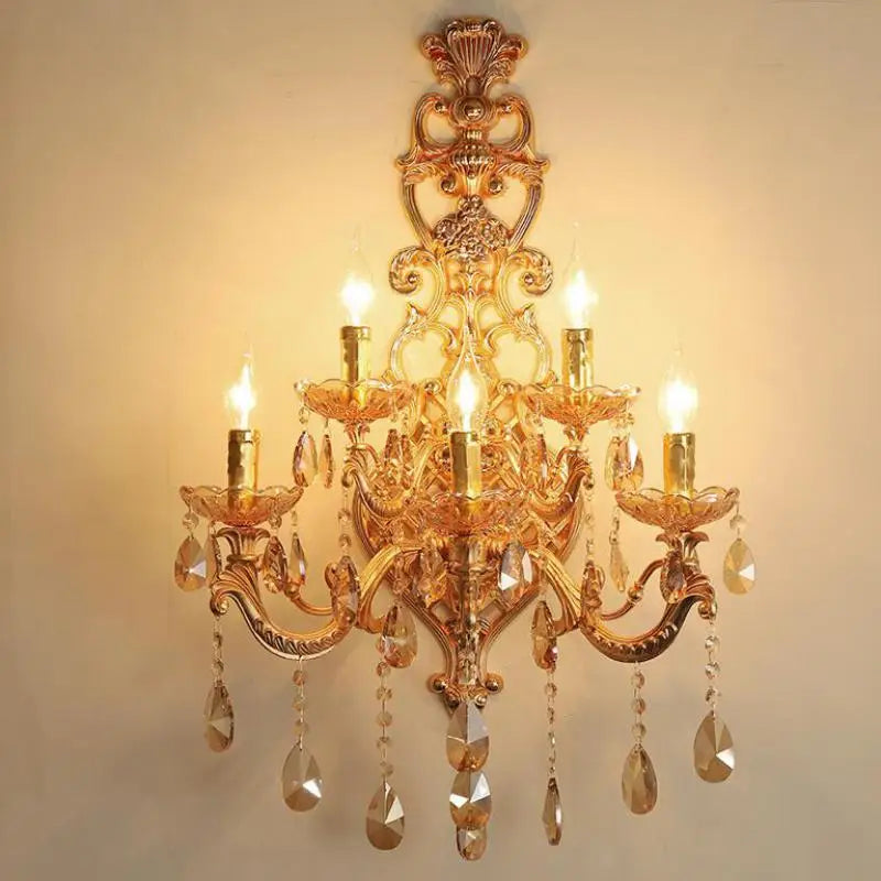 Elegant gold crystal wall light with five heads for stylish interiors