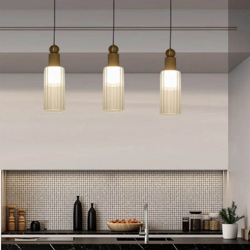 Modern glass and copper pendant light with 3 interchangeable cords