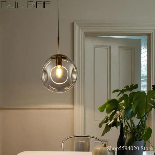 Modern nordic industrial glass ball pendant light - vue 5 sur 8