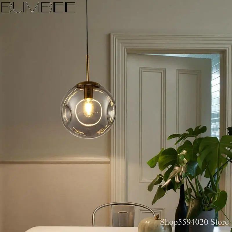 Modern nordic industrial glass ball pendant light - vue 4 sur 8