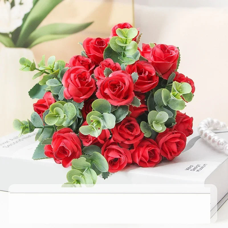 Artificial rose and eucalyptus bouquet versatile floral decorations