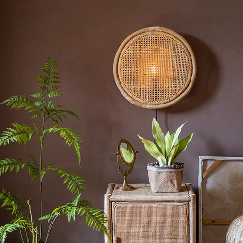 Rattan and Japanese bamboo wood wall lamp - vue 4 sur 8