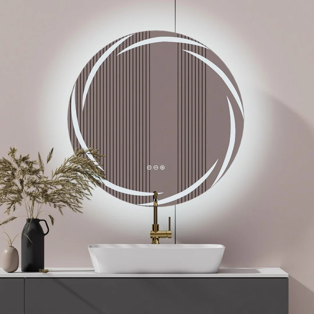circular suspended explosion-proof backlit mirror with LED lighting
