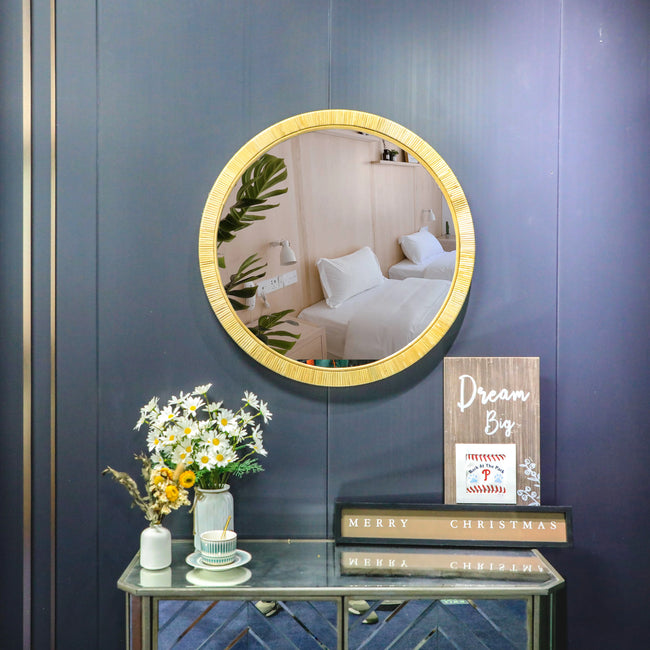 Handcrafted natural rattan framed wall mirror decorative and elegant