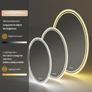 Oval illuminated mirror with anti-fog function and adjustable lighting