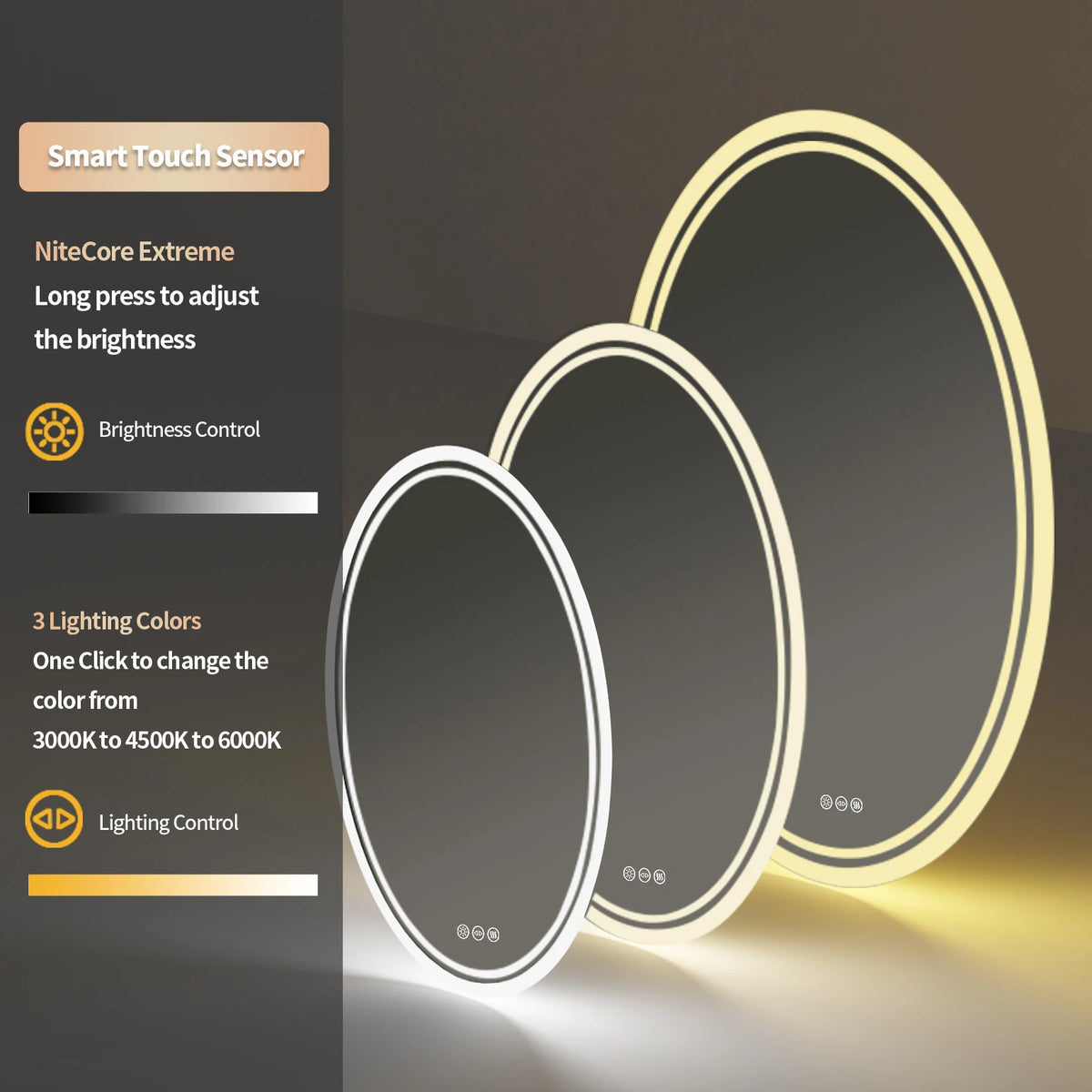 Oval illuminated mirror with anti-fog function and adjustable lighting - vue 3 sur 8