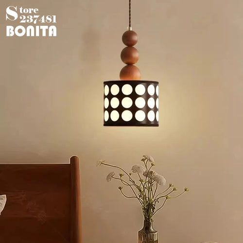 Retro walnut polka dot chandelier for interior decoration - vue 2 sur 8