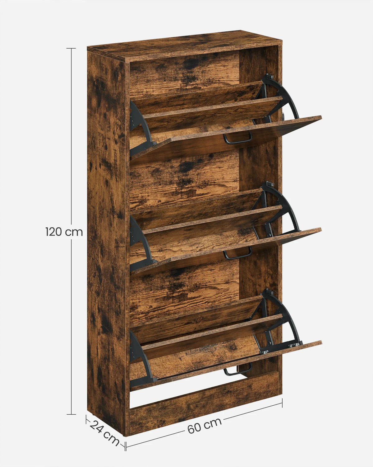 VASAGLE 3-Leaf Shoe Cabinet, 3-Tier Storage Cupboard, Rustic Brown - vue 2 sur 7