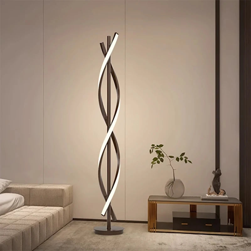 Modern aluminium spiral LED floor lamp for living room, bedroom or study