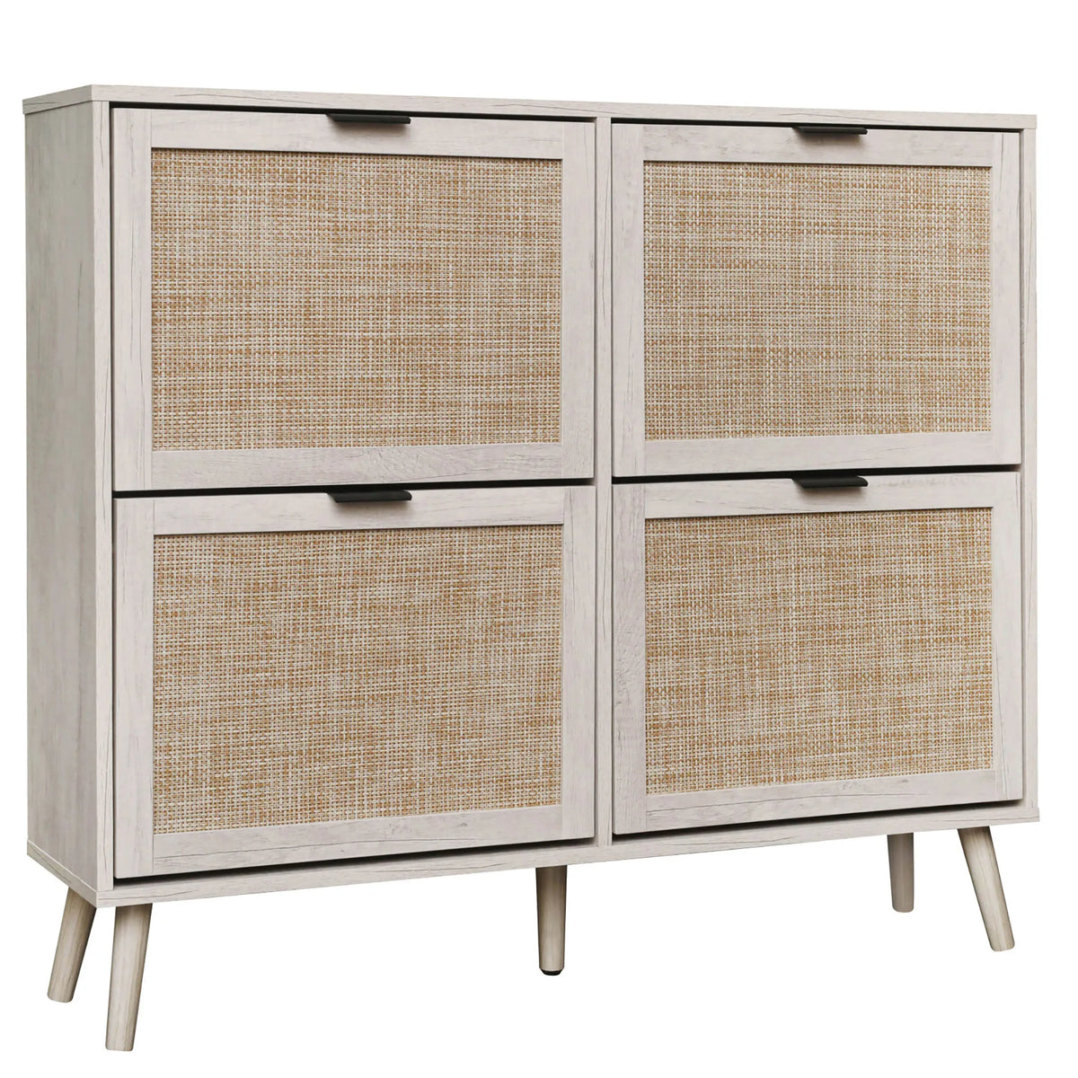 Shoe Cabinet Retro Country House Style, with 4 Rattan Flaps, Wooden Shoe Rack, Shoe Storage Chest for 20-36 Pairs of Shoes - vue 7 sur 10