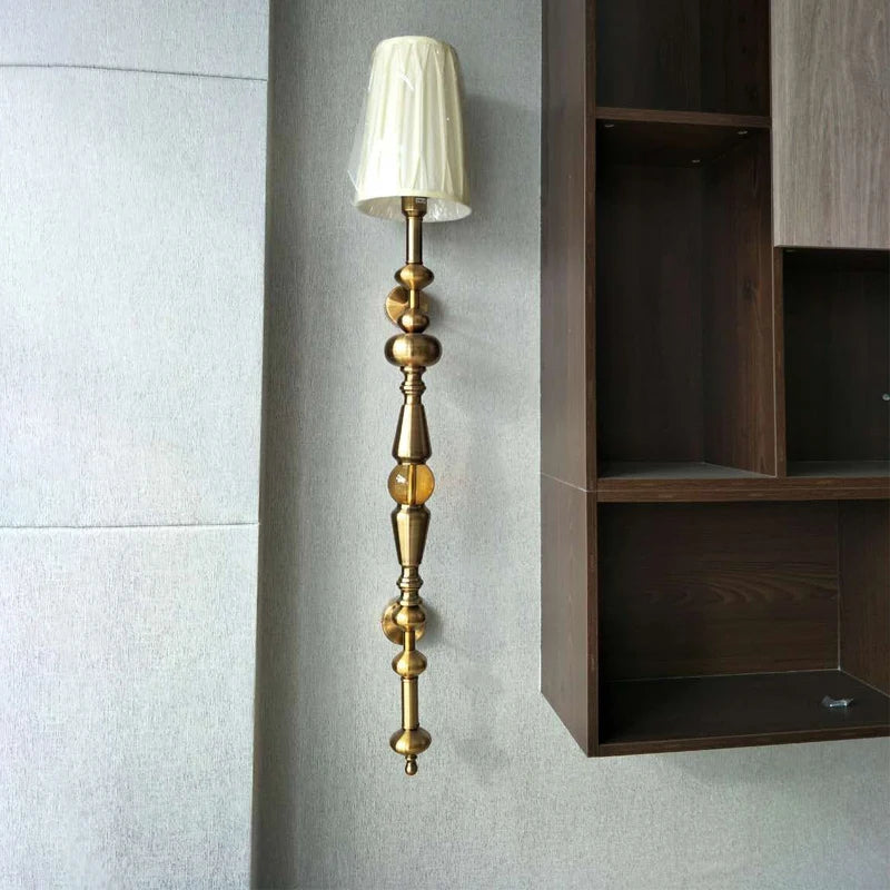 Vintage industrial wall lamp with large fabric shade