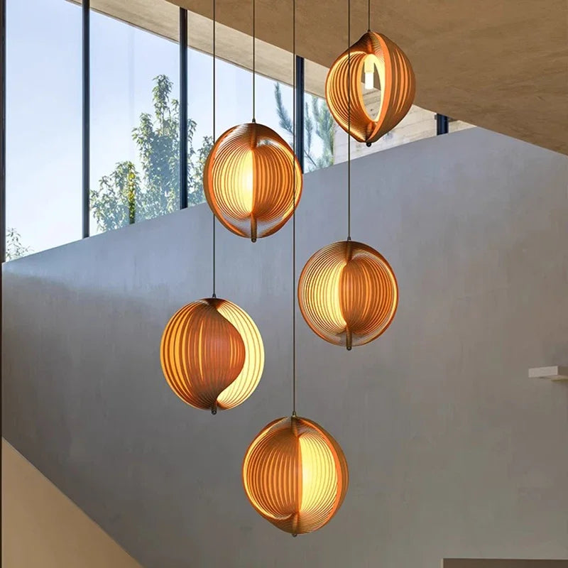 Wabi sabi wooden pendant light for modern interior decor - vue 3 sur 22