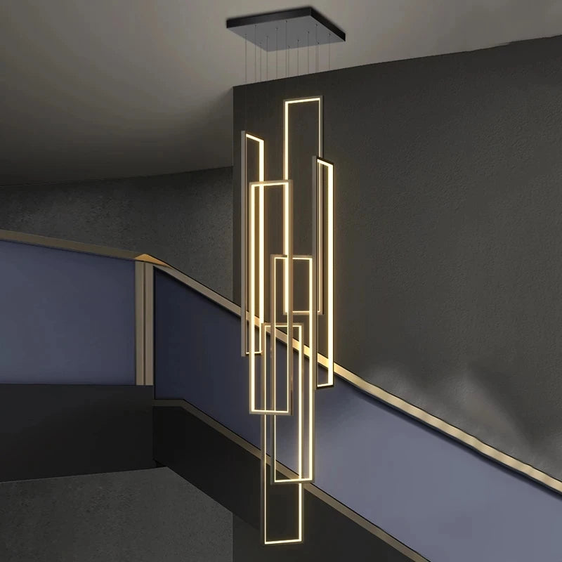 Large black gold LED chandelier for living room stairway hall