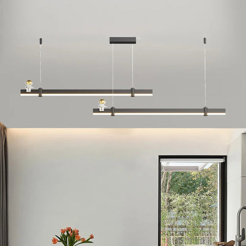 Modern minimalist LED pendant in black brushed steel - vue 6 sur 12