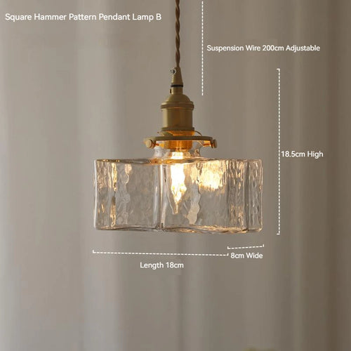 Japanese vintage style glass and brass LED pendant light - vue 4 sur 16