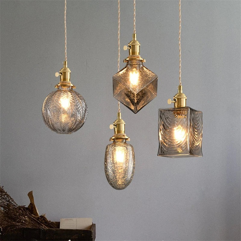 Vintage Edison chandelier with crystal glass shade for bar or loft - vue 5 sur 22
