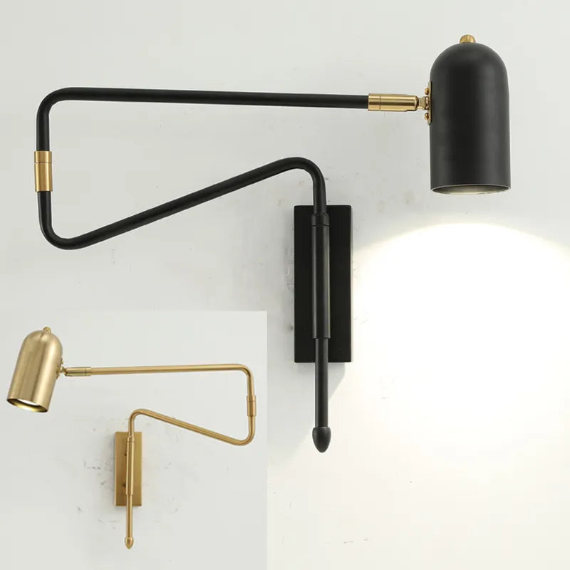 Industrial style adjustable wall light in black and gold