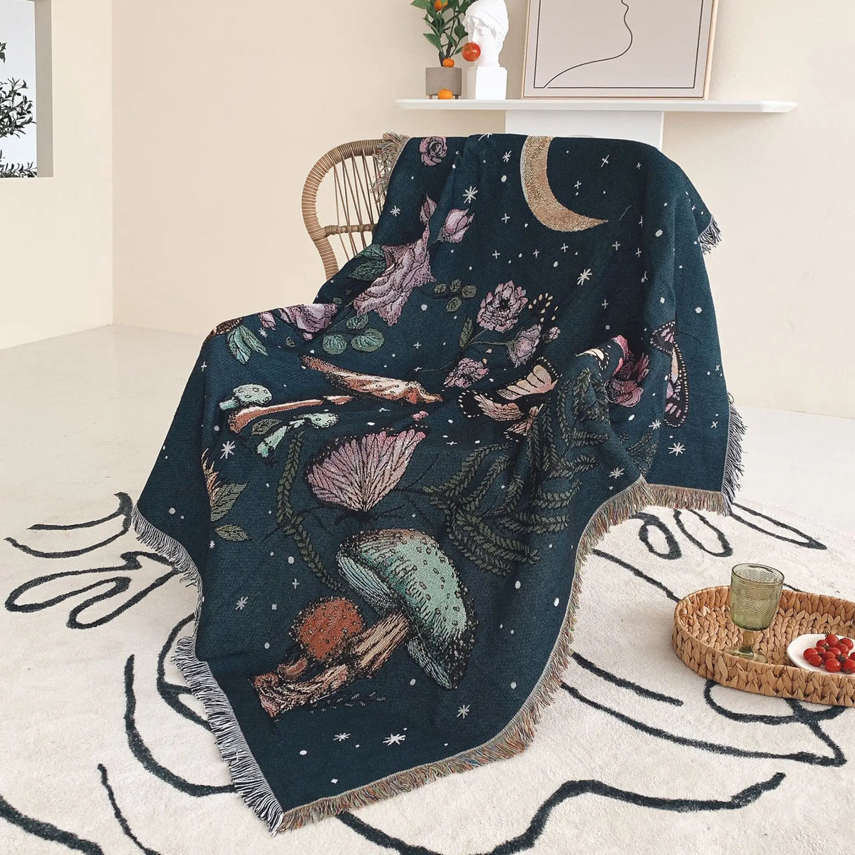 Nordic knitted throw with pastoral landscape for sofa or lounge