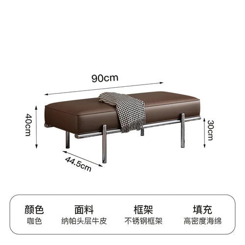 Stainless Steel Shoe Changing Bench, Long Stool, Italian Minimalist Leather, Bed-End Seat, Light, Luxury - vue 8 sur 42