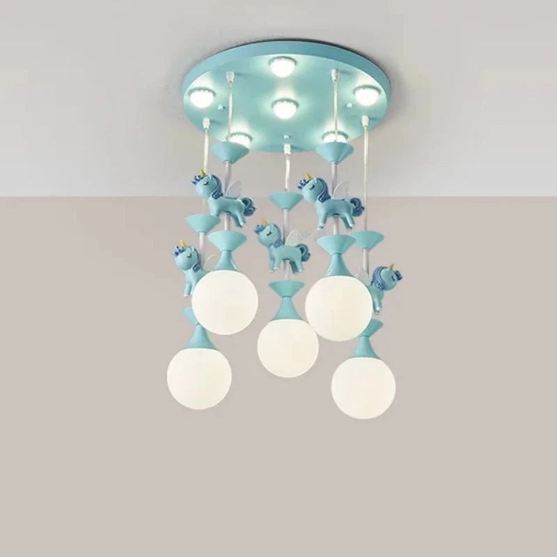 Modern LED carousel chandelier for children's princess room - vue 4 sur 12