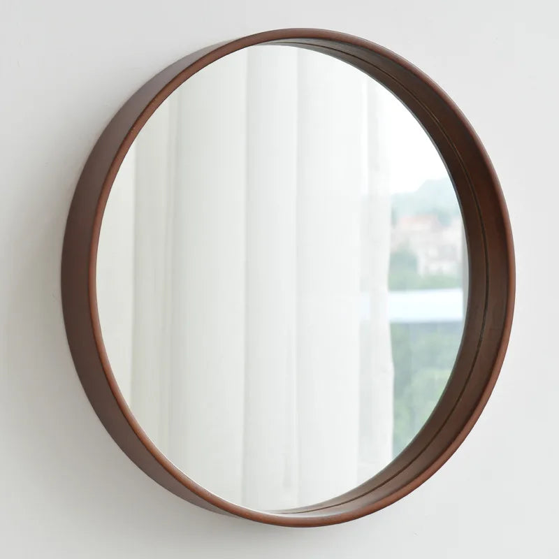 Korean wooden mirror Nordic design round hanging for makeup