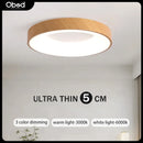 Modern circular ultra-thin wood grain LED ceiling light