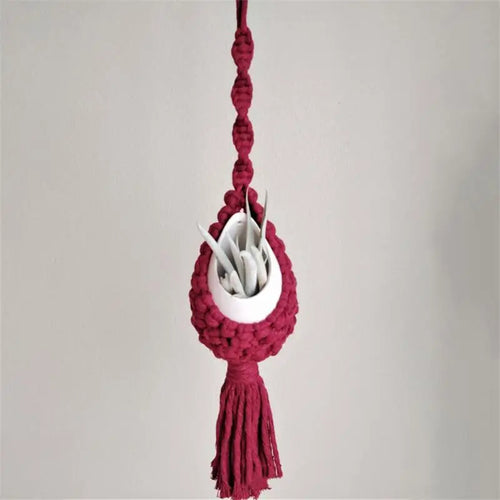macrame wall hanger for air plants bohemian style - vue 5 sur 10