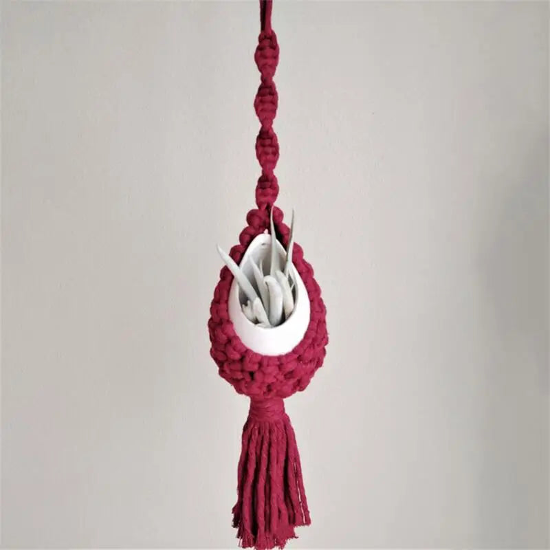 macrame wall hanger for air plants bohemian style - vue 4 sur 10