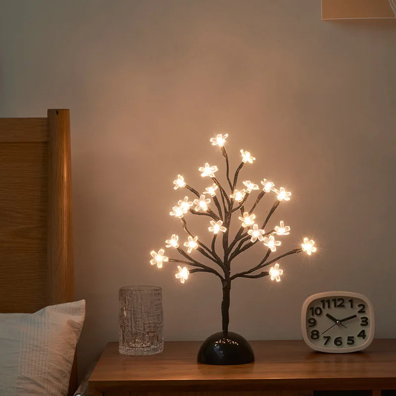 LED Night Lights Cherry Blossom Tree Desk Lamp Home Bedroom Decor