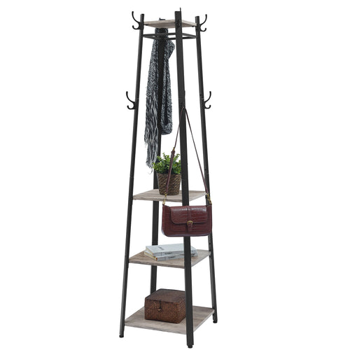 VASAGLE Coat Rack, Cloakroom, Clothes Rack with 3 Tier Shelf, Hooks and Rails, Steel Frame, Industrial Style - vue 7 sur 8