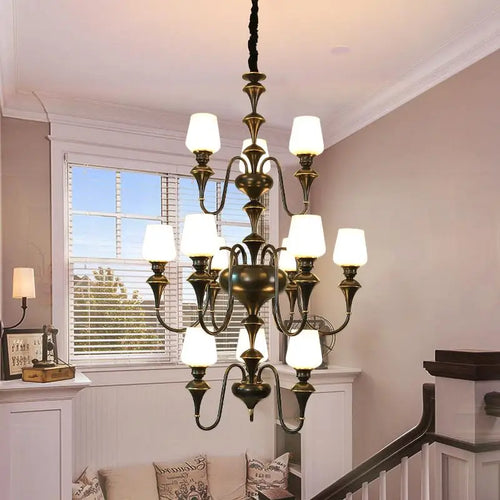 Copper chandelier with elegant and modern glass shade - vue 4 sur 22