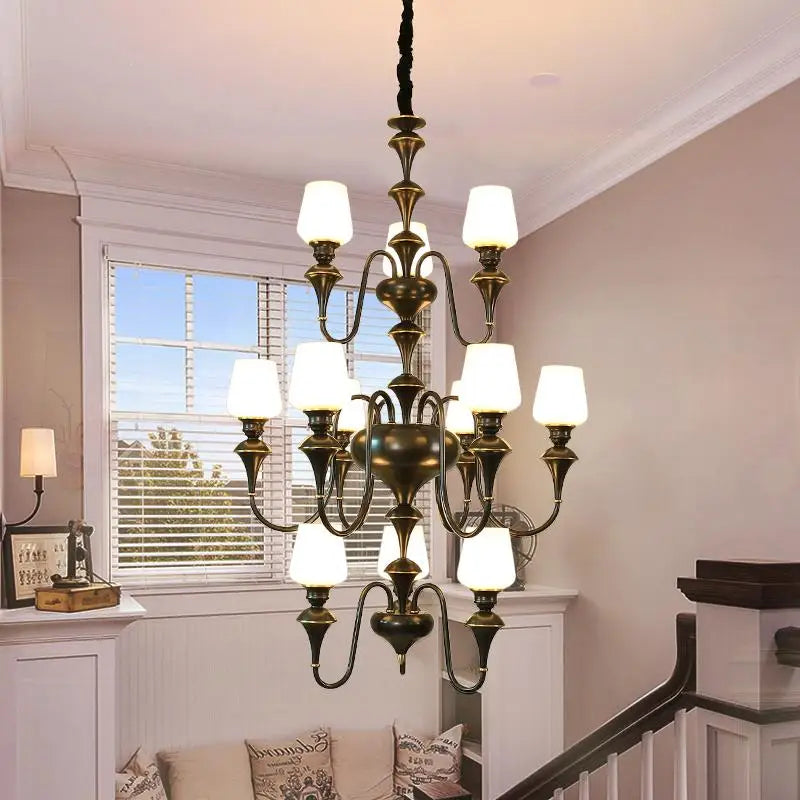 Copper chandelier with elegant and modern glass shade - vue 3 sur 22