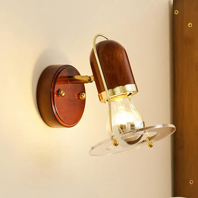 Vintage wooden wall light for retro interior decor