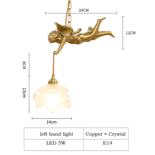 Modern LED chandelier with medieval crystal angel in bronze - vue 12 sur 11