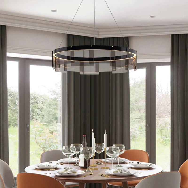 Modern glass LED chandelier for interior decoration - vue 3 sur 9