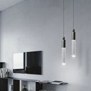 Cylindrical LED chandelier in copper and clear acrylic
