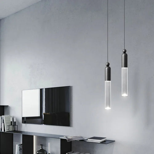 Cylindrical LED chandelier in copper and clear acrylic - vue 2 sur 8