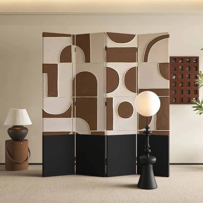 Folding and moving screen partitions into modern and minimalist living rooms, covering bedrooms