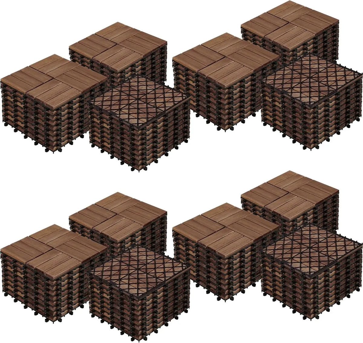 108-piece waterproof interlocking acacia deck tiles 30cm