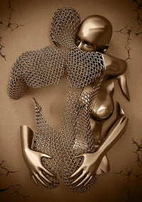 Couple hug love kiss silver glitter wall art poster